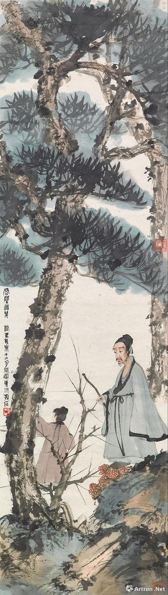 傅抱石&nbsp;《松下问童子》 108.5×31cm&nbsp;&nbsp;1943年作