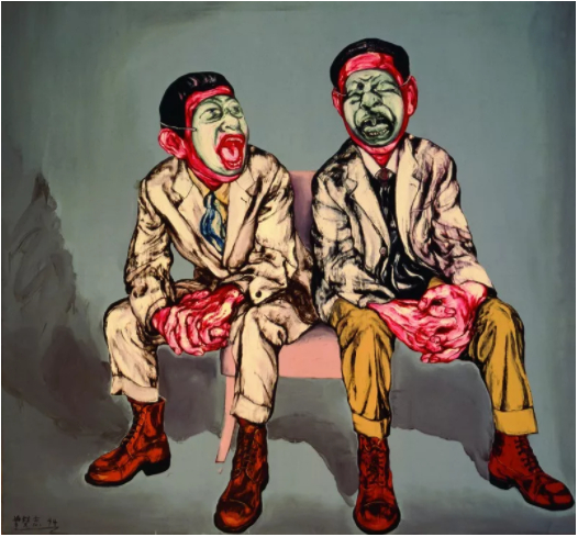 　　曾梵志，《面具系列之三》，1994，油彩 画布，167 x 180 厘米 / 65 3/4 x 70 4/5 英寸。© 曾梵志，图片：曾梵志，豪瑟沃斯