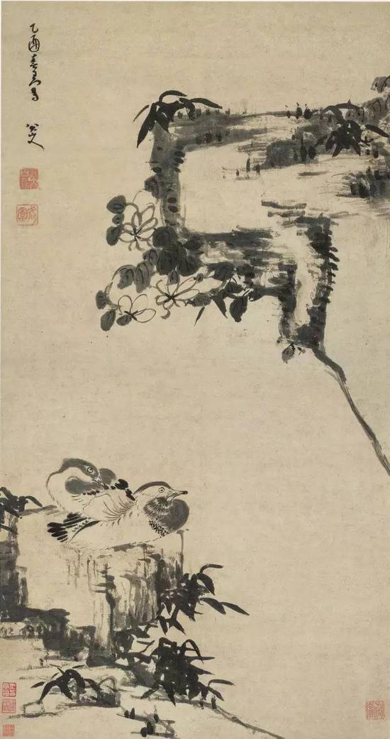 清 八大山人 竹石鸳鸯 立轴 水墨纸本 成交价1.187亿元