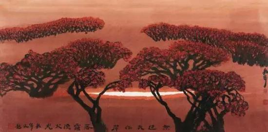 周韶华 2004年作 落霞流火&nbsp;69×138cm