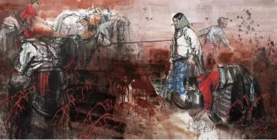 史国良 捡土豆 镜心&nbsp;121.5×241.5cm