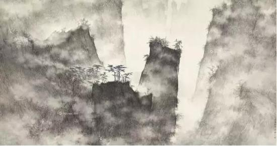 李华弌 2007年作 重岭氤氲&nbsp;70×134cm