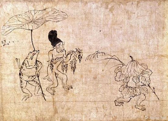 　　▲图片来自日本东京国立博物馆官方网站：鸟獣人物戯画巻断简、12世纪、纸本墨画、縦30.6 x 83.3cm、东京国立博物馆