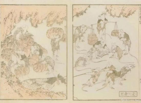 葛饰北斎“北斎漫画”十编、1819、墨摺、淡彩摺、22.9 x15.8cm、浦上苍穹堂、p。 137