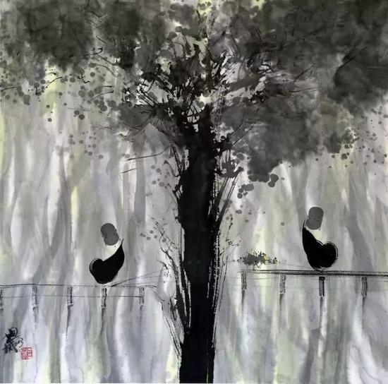 《清风伴坐禅》，纸本水墨，68×68cm，2013年作