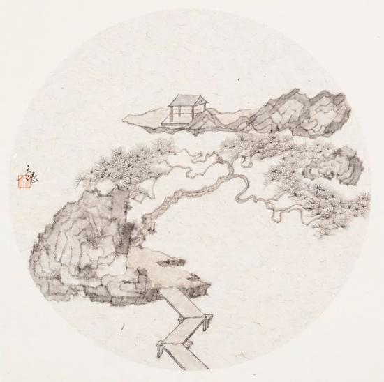 姚永强 &nbsp;衔山抱水（纸本水墨）33×33cm·2018年