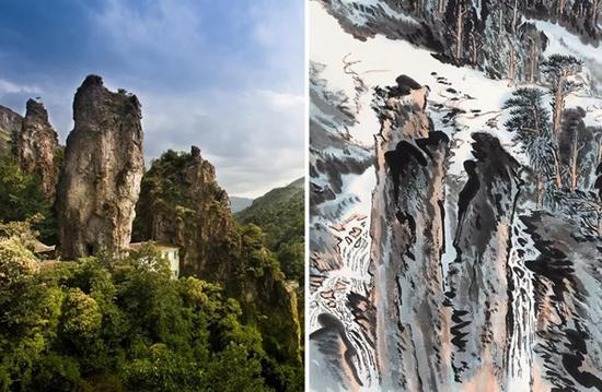 雁荡山（左）与本作局部
