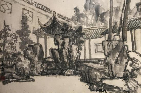 《苏州园林写生》谭逸冰 45×67cm 山东艺术学院