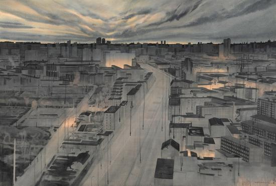 《子夜》，赵龙，150x100cm，纸上水彩2018