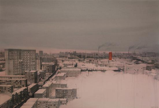 《红楼》，赵龙，150x100cm，纸上水彩2014。