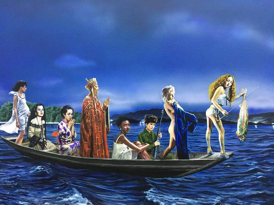 悄悄问圣僧 Whisper to the Holy Monk 布面丙烯Acrylic on Canvas 80x100cm 2018