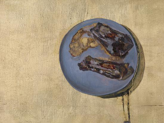 　　田园，《物—之二十七》，30x40cm，布面金箔油画，2013