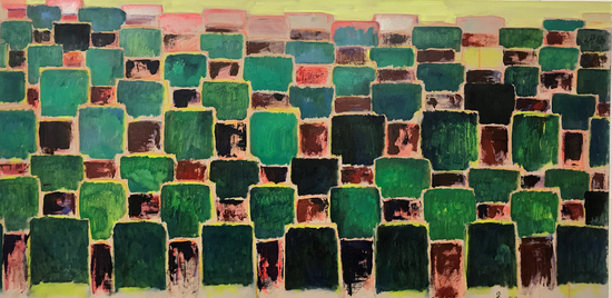 贾欣雨作品 &nbsp;square game &nbsp;100x200cm &nbsp;布面油画 &nbsp;2015