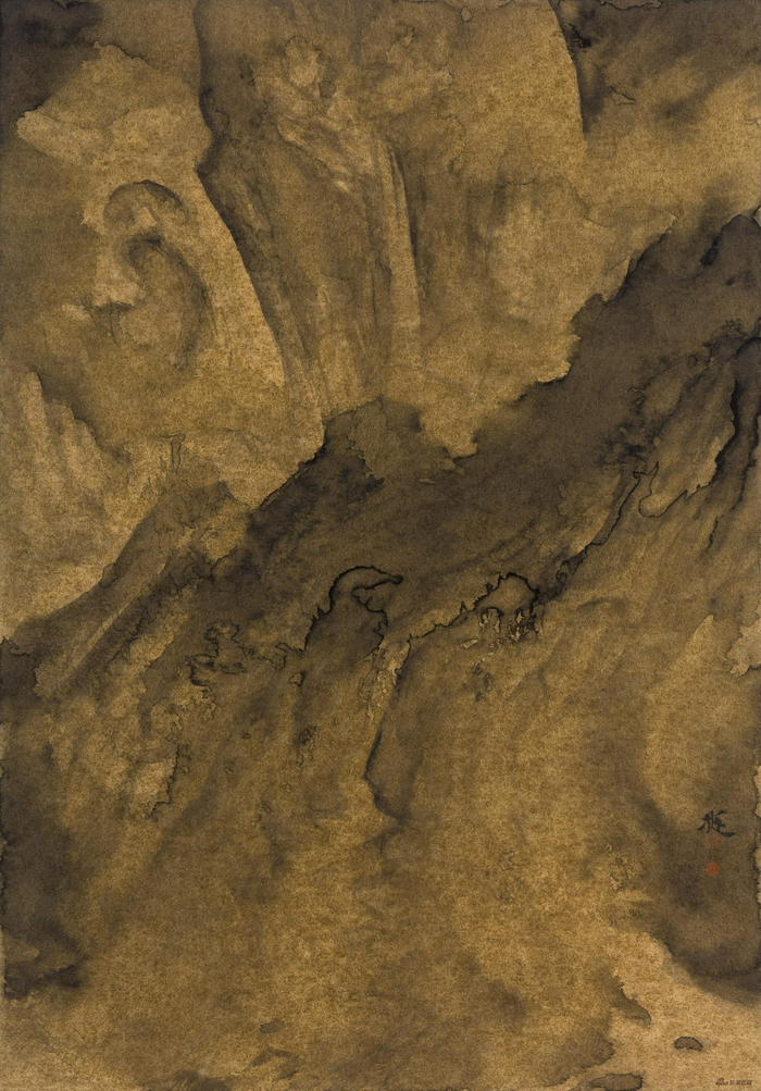 太行幽谷图5，金笺水墨，49.5×34.5cm，2015年