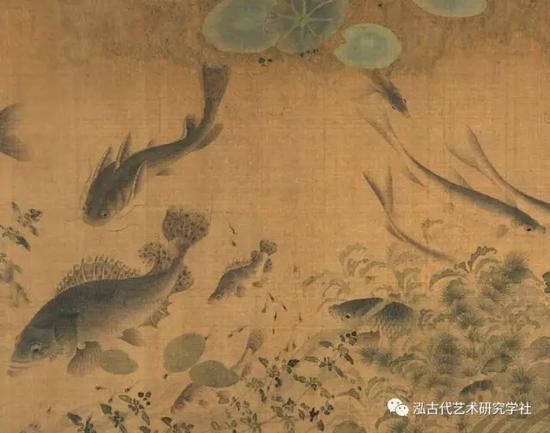 北宋 刘寀 《群鱼戏荇图卷》 绢本设色 局部图 美国 圣路易斯艺术博物馆