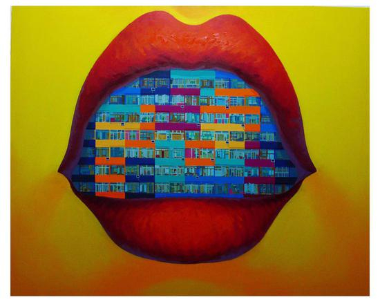 杨舒文作品 &nbsp;靠嘴说 &nbsp;120x150 cm &nbsp;布面油画 &nbsp;2016