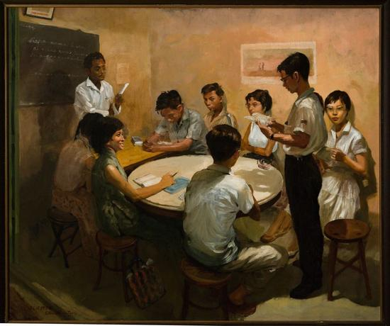 语文课，蔡名智，油画，1959