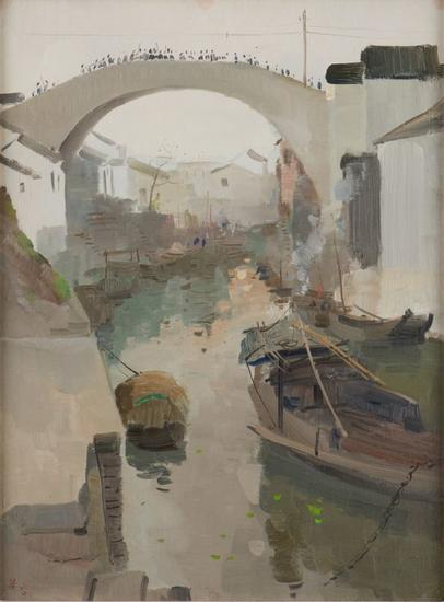 雨后，油画，吴冠中