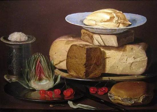 Clara Peeters - Still Life with Cheeses， Artichoke， and Cherries