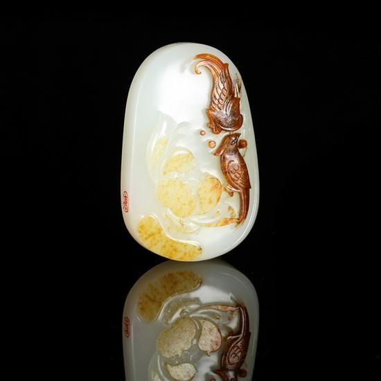  01868 唐奇伟 和田玉籽料喜登连科 规格：5.5×3.6×1.5cm 重量：52.9g