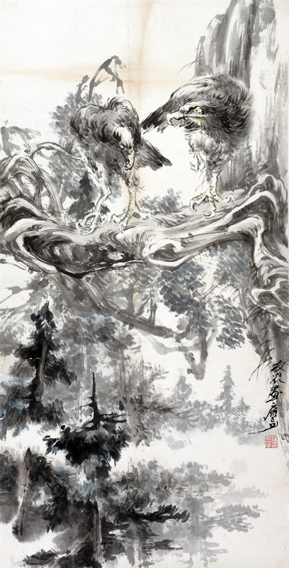 2009年双鹰立柏（2015年题字）（138×69cm）