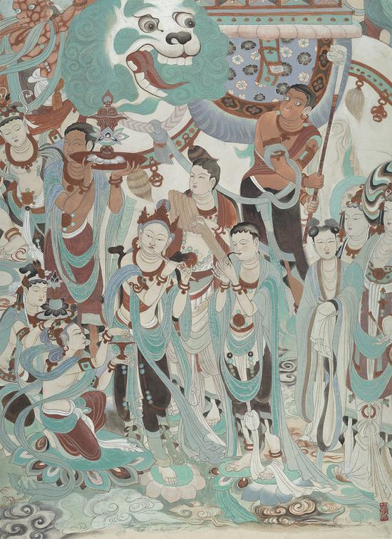 《文殊菩萨出行图》（局部）66cm x 91cm 唐220窟1979年