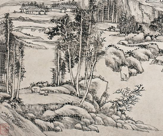 王原祁《仿梅道人山水》局部 