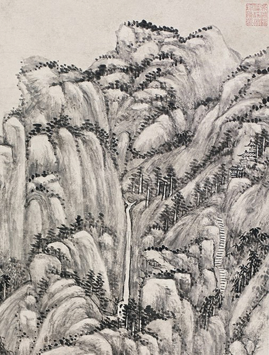 王原祁《仿梅道人山水》局部 