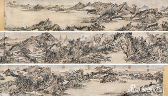 钱维城 富春秋色&nbsp; 设色纸本 &nbsp;手卷 36.5×562.5cm 