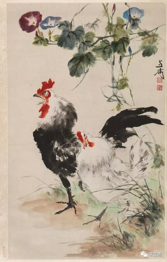 牵牛双鸡 83cm×50cm