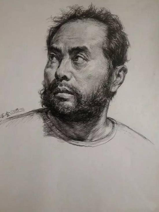 艺术家王本奎素描《男子肖像》