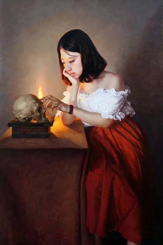 艺术家闫宝云油画作品《寒窗思瑶 》