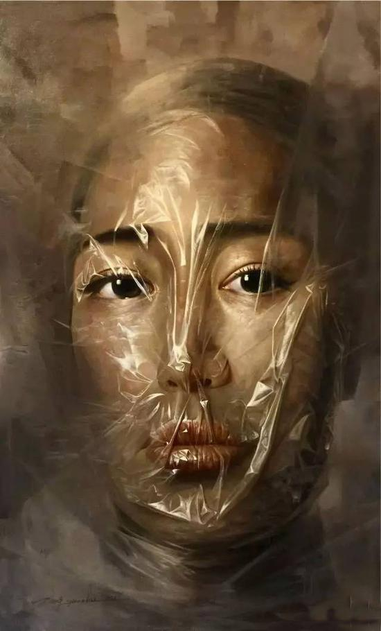 艺术家曾国柱油画作品《隔膜》