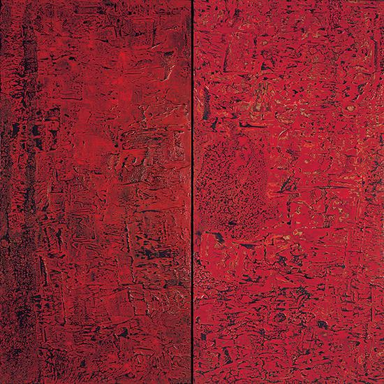 《岁月有痕》，120 x 120cm，材料：大漆、金属箔、麻布，2006年