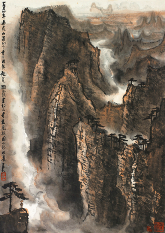 Lot.68 &nbsp;李可染 黄山烟霞 设色纸本 镜框 66.5×47cm 成交价：RMB 12，075，000 