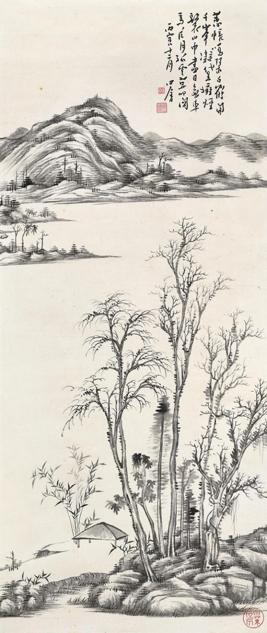 Lot28 溥心畬（1896-1963）&nbsp; 千峰凝黛拥烟鬟 立轴 水墨纸本 1927年作 78.3×33.2cm。 约2.3平尺 