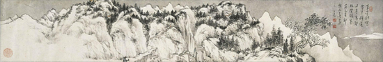 Lot27 溥心畬（1896-1963） &nbsp;林壑凝寒图卷 手卷 设色纸本 14.3×86cm。 约1.1平尺 