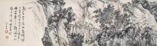 *Lot40&nbsp;&nbsp;&nbsp; 溥心畬（1896-1963） 台车游乌来 镜心 设色纸本 16.8×56cm。 约0.85平尺 