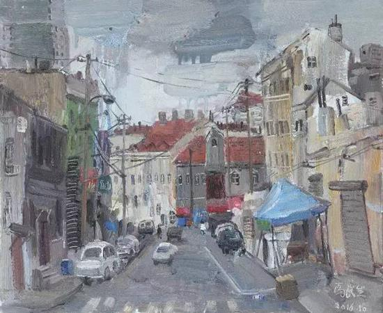 冯民生《雨后街道》50cmx60cm