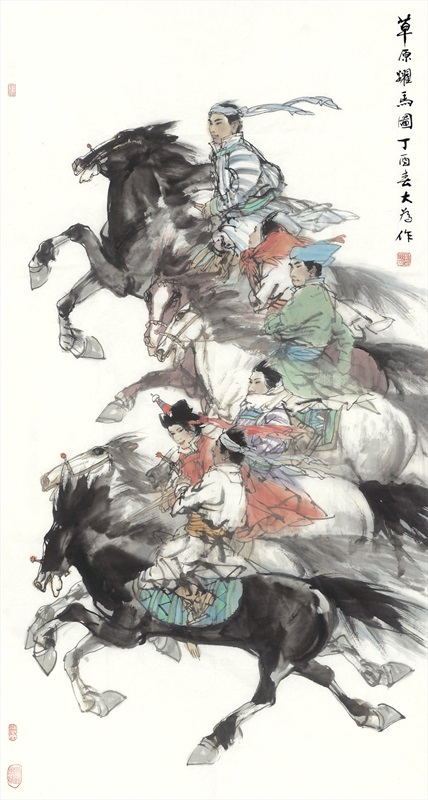 刘大为 草原跃马图 136x68cm