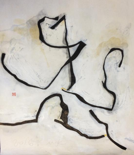 飞絮蒙蒙，72x84cm，纸本水墨 综合材料，2016