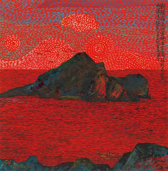 黄光男 水漾連海天 70×69cm 彩墨、纸 2017