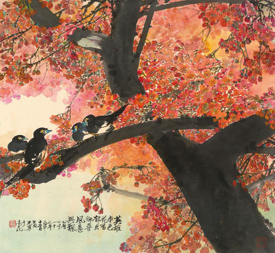 黄光男 色美花香 70×77cm 彩墨、纸 2017