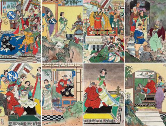 8016 程十髮（1921-2007） 武则天人物故事八开