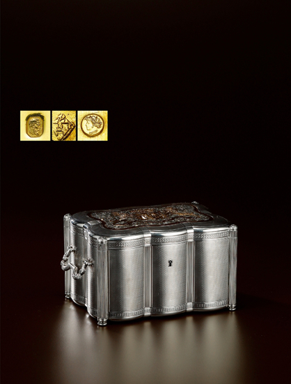 2017西泠春拍 精美中国风格纯银茶叶盒 年代：法国 约1820 年 材质：950 纯银 950 纯银镀金 
