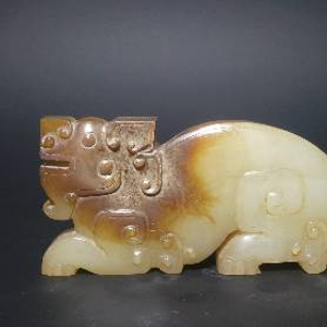 中国 唐物 砡 時代物 古玉 吉祥獅紋白玉牌（大唐的玉器，让人