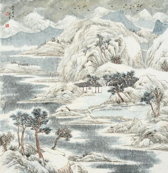 马小虎，《万峰飞雪》之一，76cm@70cm，纸本水墨，2016。
