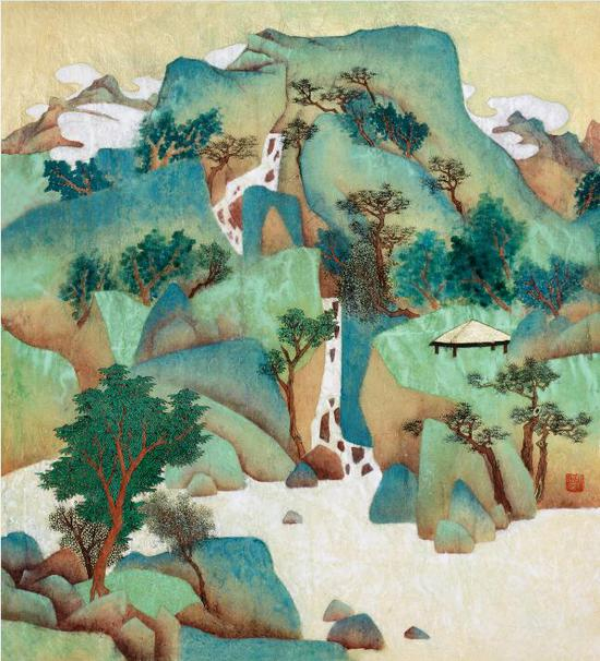 马小虎-2015-《春山鸣泉》-纸本重彩-68cm×68cm