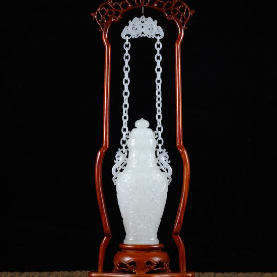 02213王广安 和田玉万寿链瓶