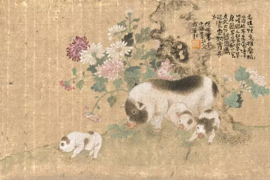 王德芳 菊香猪肥 31x45cm 纸本设色 2017